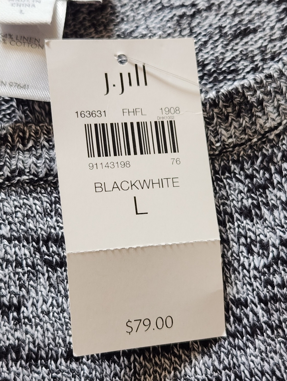PURE JILL Women's Top Large Black White Linen Cotton Sweater Summer NEW - Picture 4 of 9